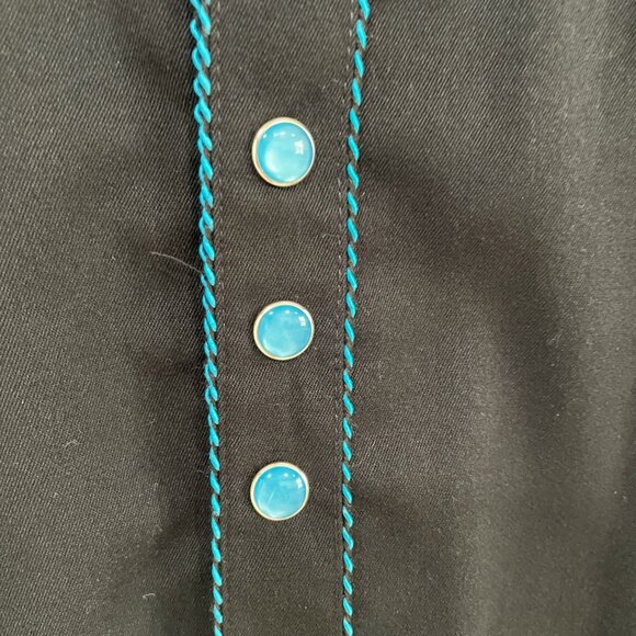 Scully Western Cowboy Shirt Black Turquoise Embroidered Rodeo Festival Country L - Picture 11 of 15